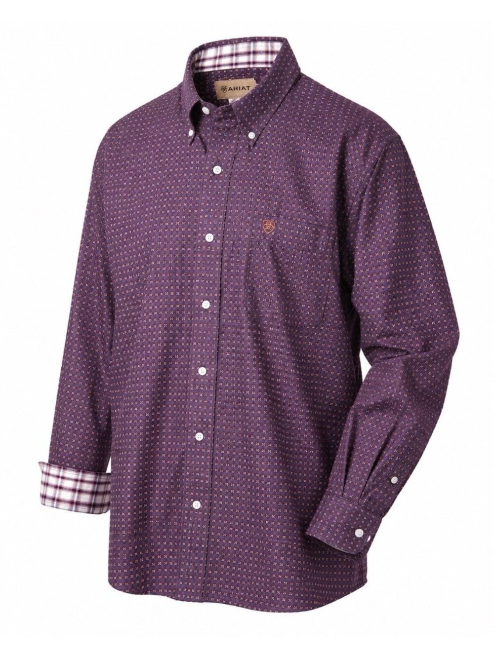 Ariat Men L Purple Geometric Shirt Wrinkle Free Western Button Up Classic Cotton